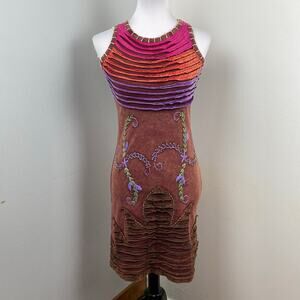 KPC Boho Multicolored Razor Cut Handcrafted Embroidered Dress Small
